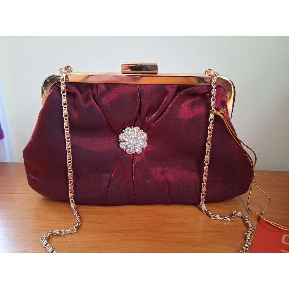 Vintage Revlon Flair evening bag, clutch, gold & wine, burgundy, formal, flower
